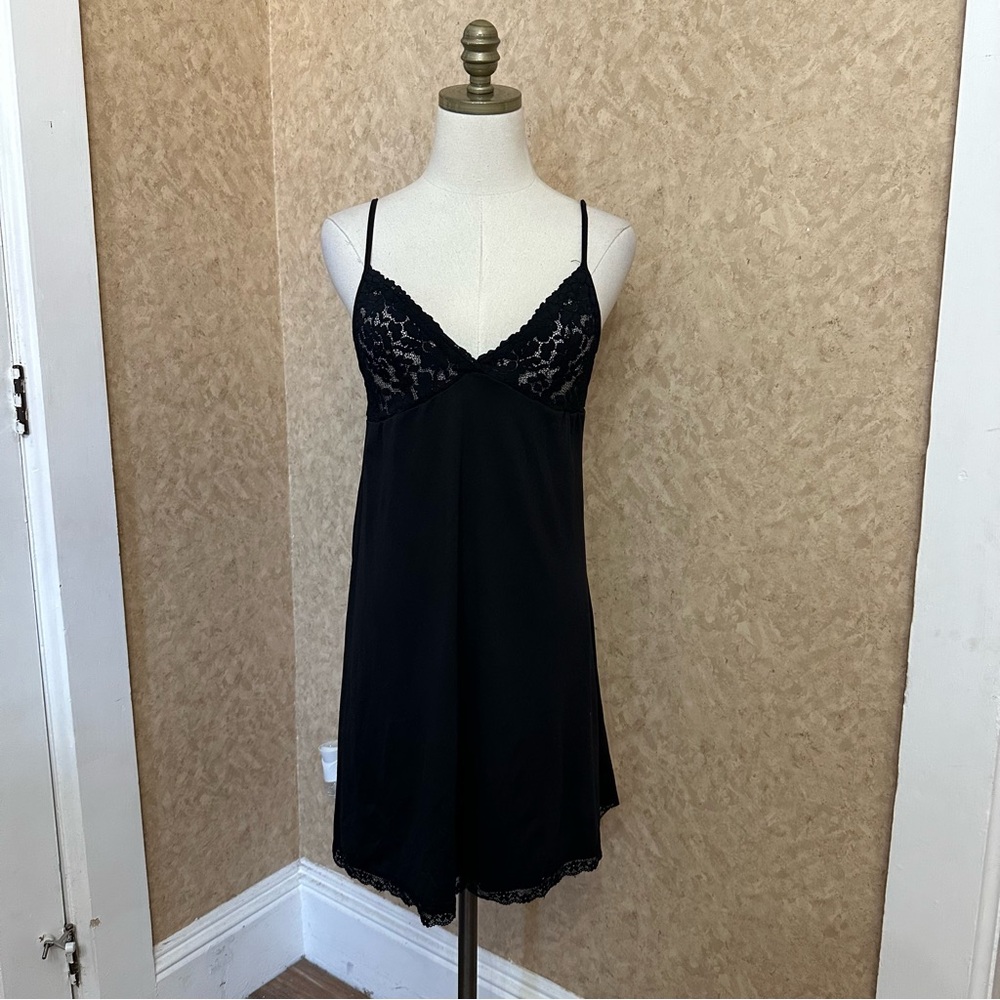 Black Lace Sheer Mini Lingerie Slip Dress